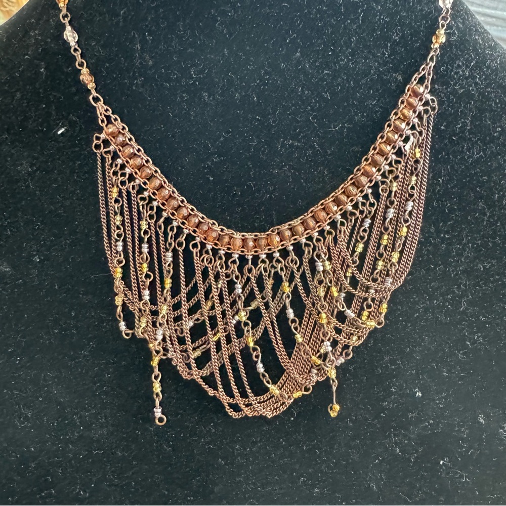 Elegant Bronze Chain Fringe Necklace